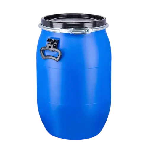 Spannringdeckelfass_60_Liter_UN_Zulassung_Kunststoff_blau_mit_Griffe