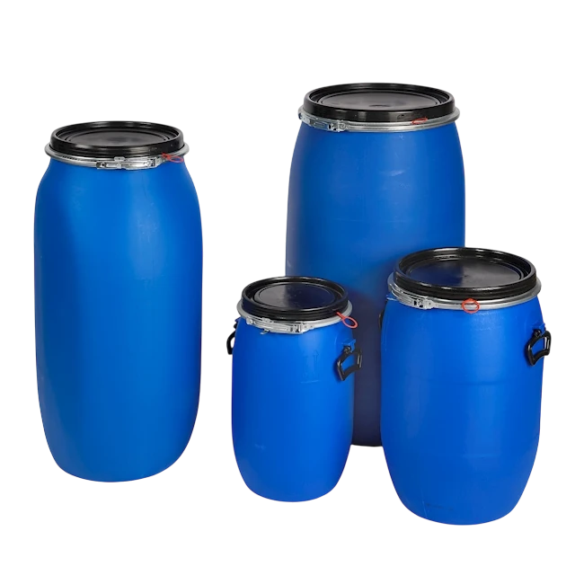 Spannringdeckelfässer_30_220Liter_UN_Zulassung_Kunststoff_blau_mit_Griffe